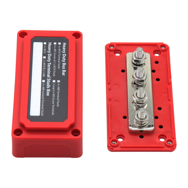 4 Way Terminal Junction Busbar 3/8" 250 amp 12v  Red with Cover 7 Point